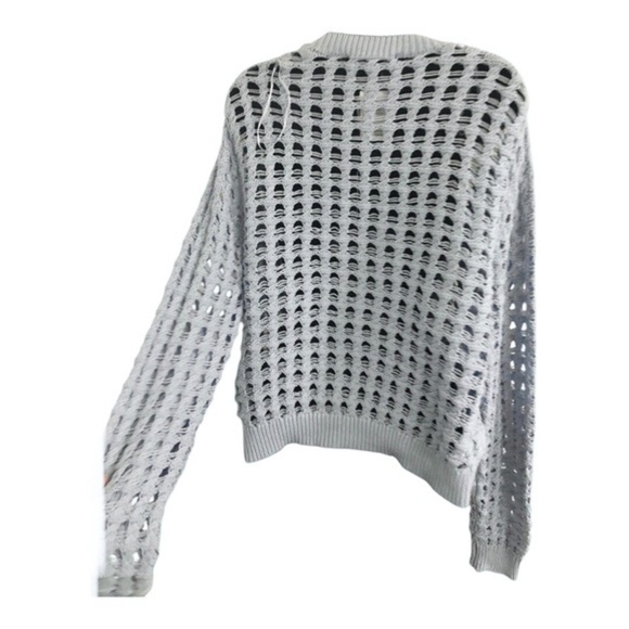 Sincerely Jules blue fishnet crochet mesh crew neck long sleeve sweater size XL - Picture 9 of 14